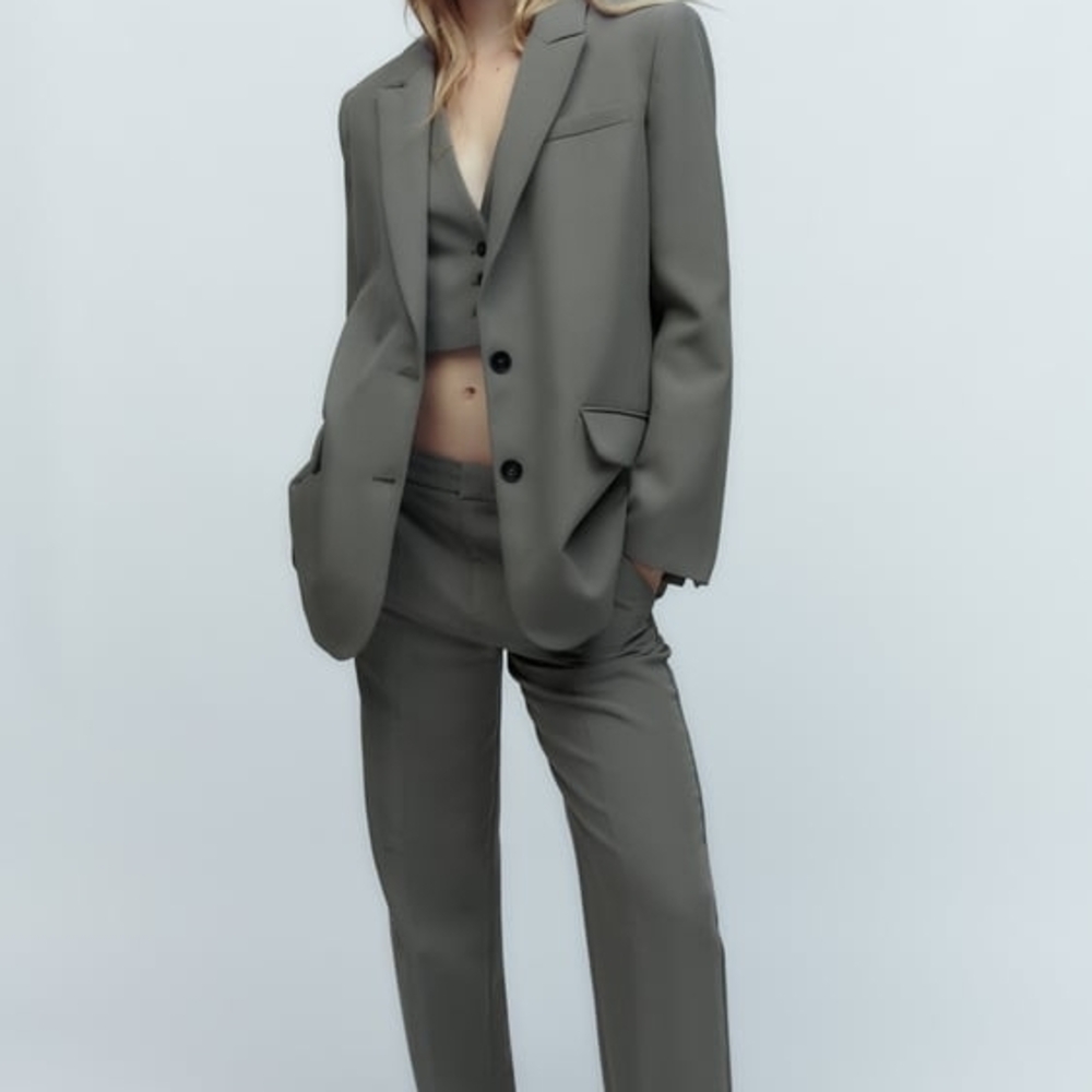 ZARA WOMAN NWT LONGLINE STRAIGHT BLAZER JACKET GRAY GREEN 2010/812 M